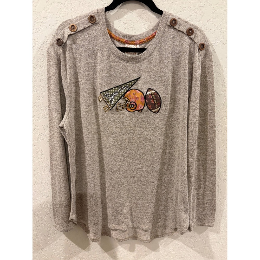 Truself Game Day Football Graphic Long Sleeve Top Oatmeal Heather XL